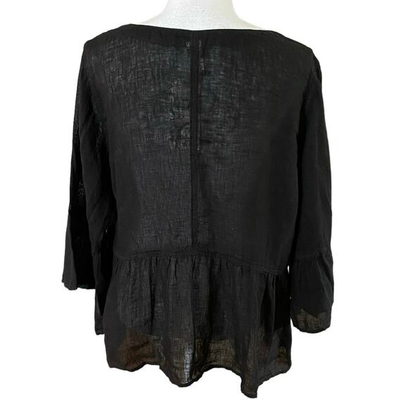 NEW Kleen Size M Linen Peplum Hem Shirt Black Semi Sheer Capsule Minimal - Picture 2 of 5